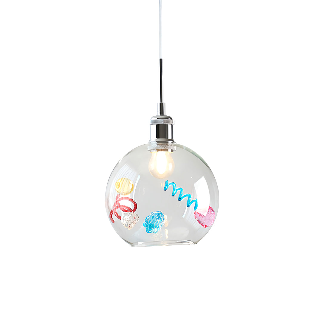 Single hanging colorful glass pendant lights for foyer or entryway accent lighting, small size view.