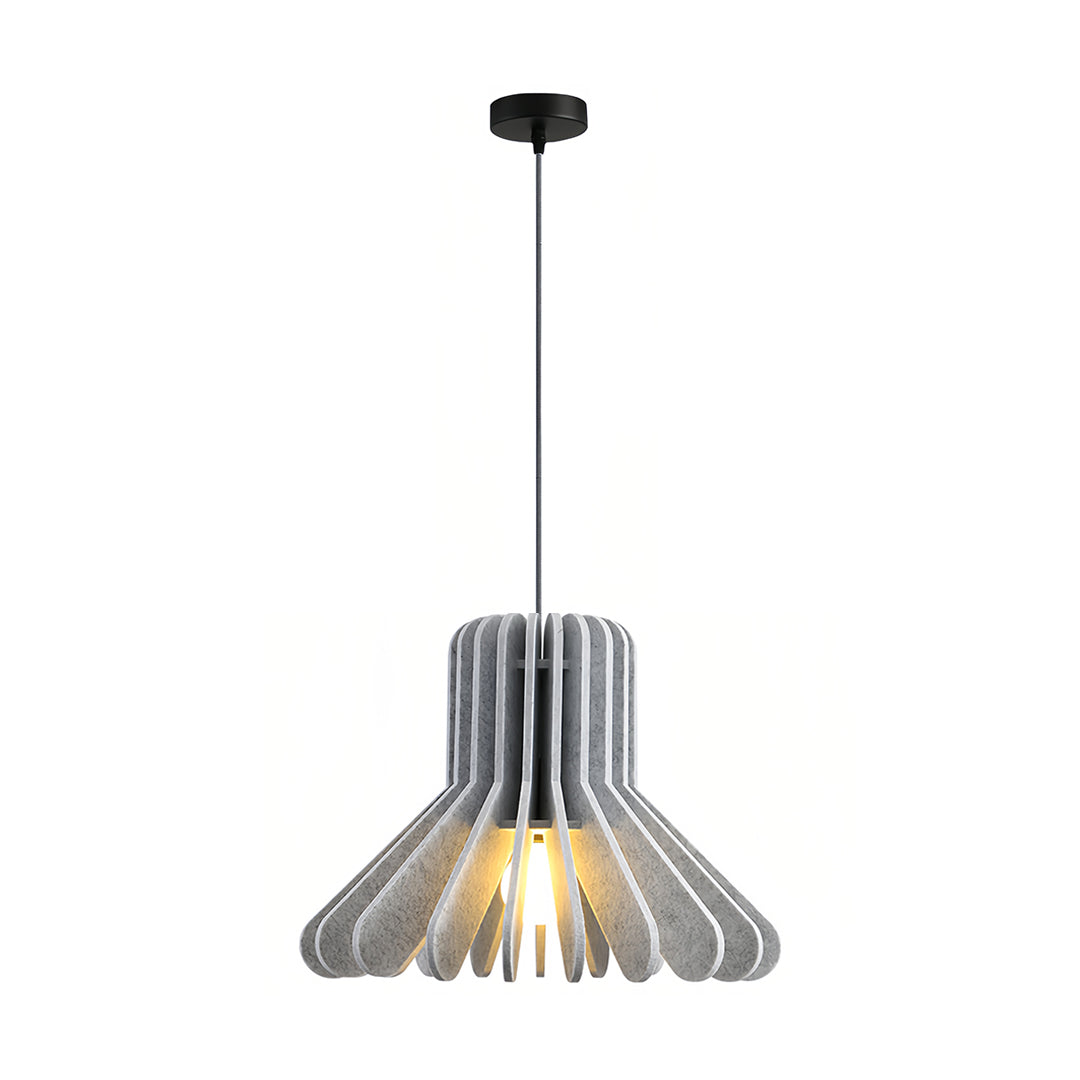 Single light grey felt fabric tiny pendant light with unique radial slat shade 