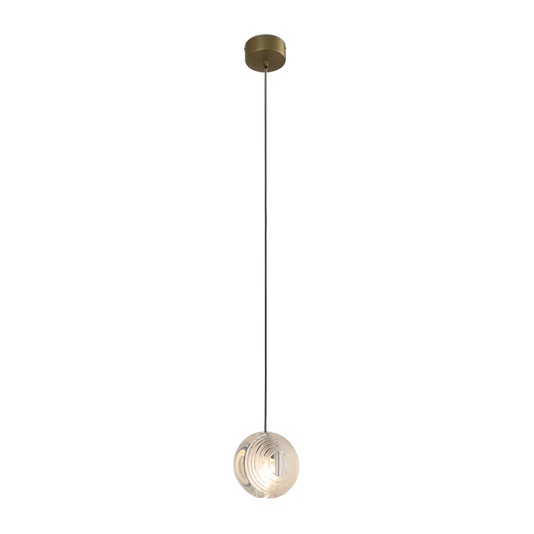 Single metal pendant light with a smoked glass sphere, hanging against a white background for a minimalist look.