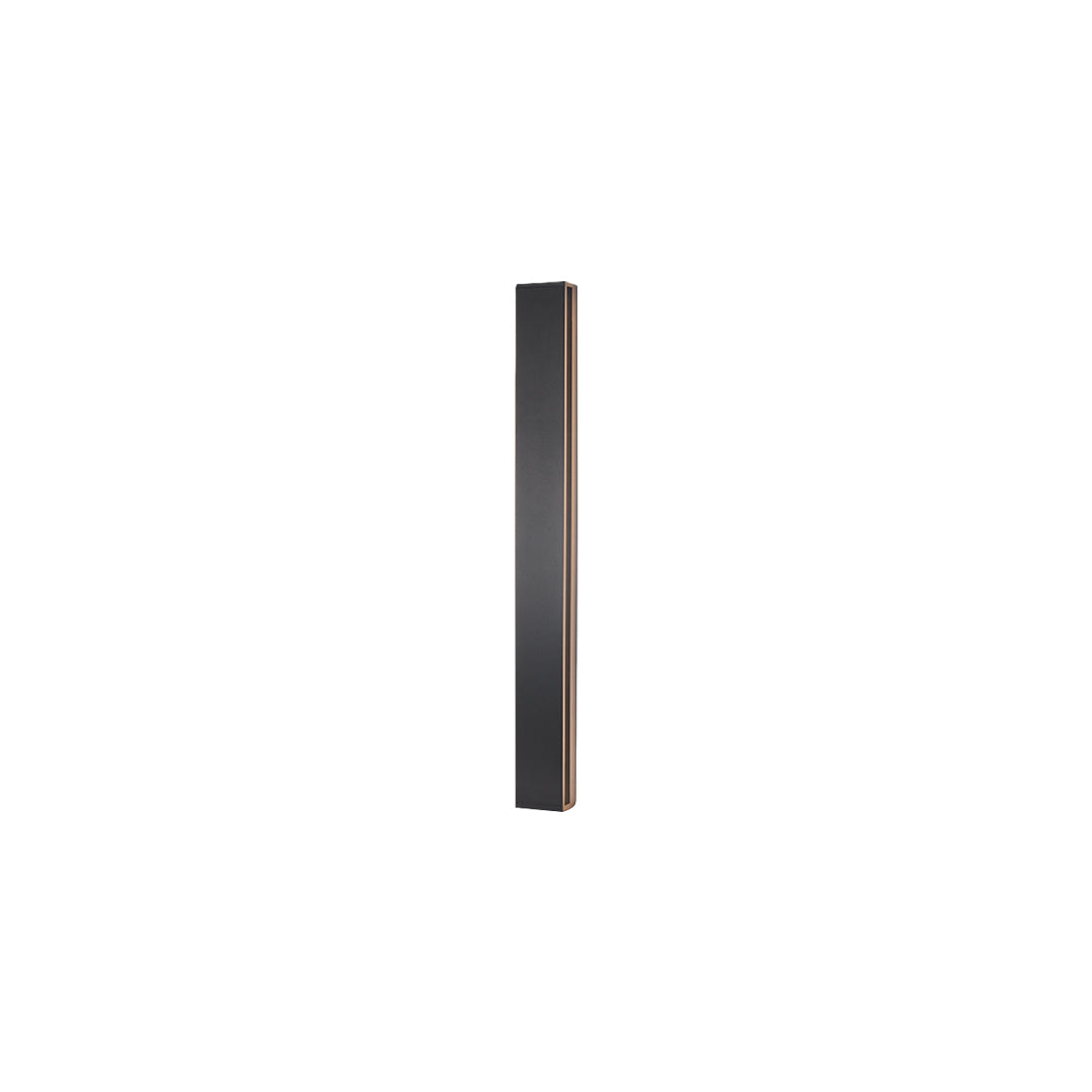 Single wall mounted linear light with minimalist black design and slim vertical profile on white background