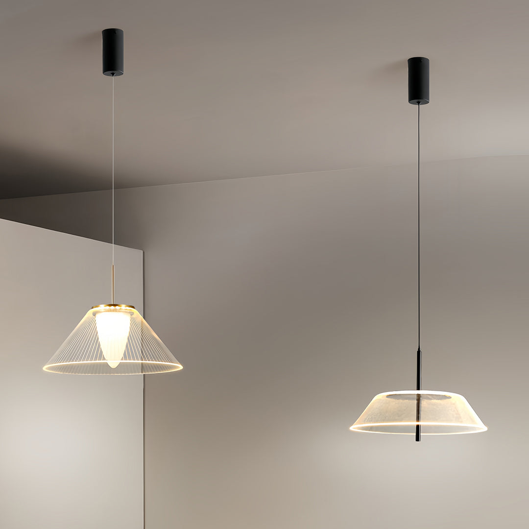 Single white mesh pendant light hanging in a minimalist dining area