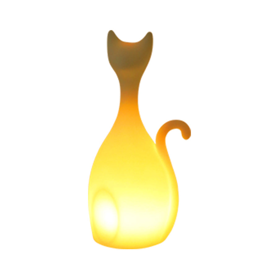 Single yellow cat-shaped solar light with elegant curved tail design on white background