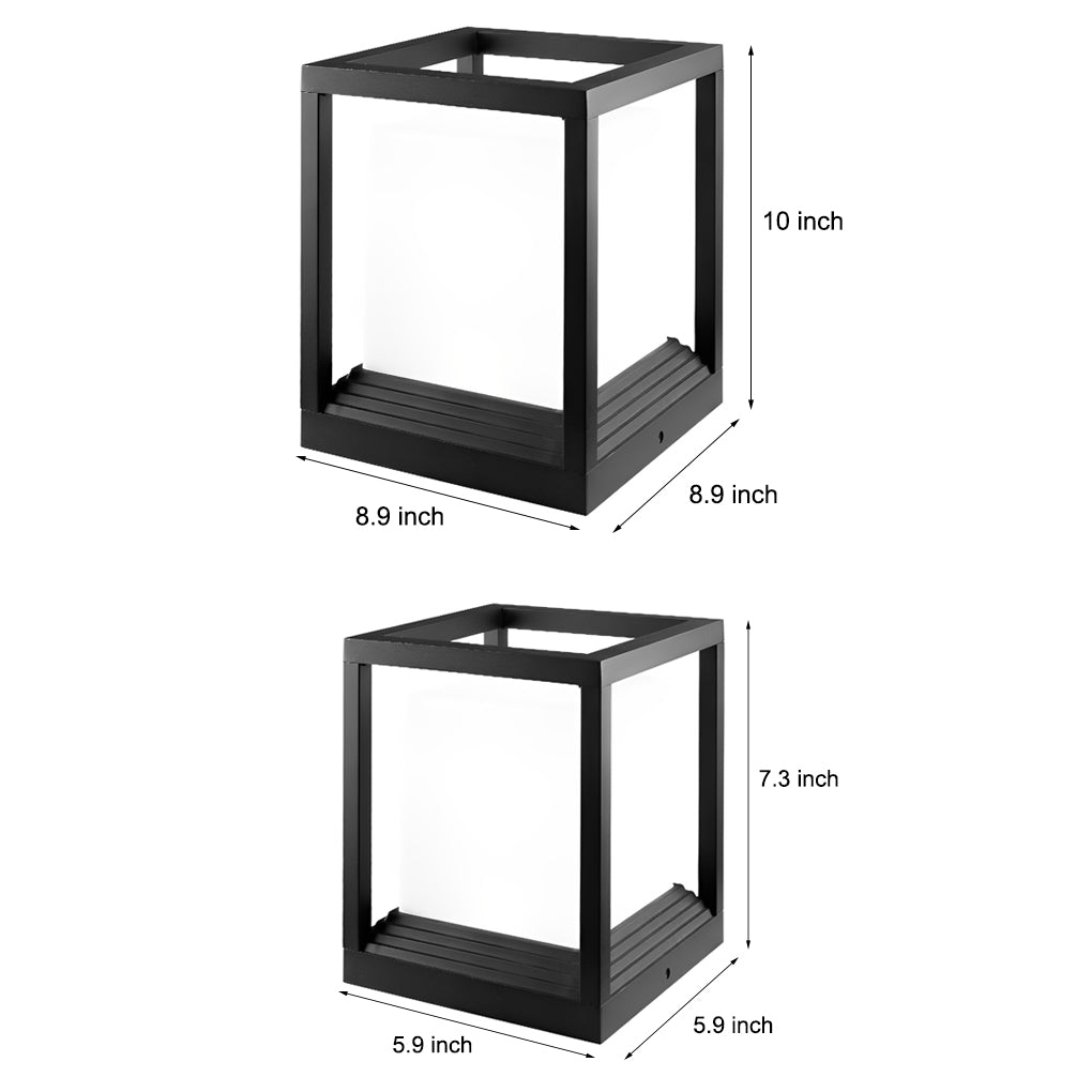 Garden pedestal lights size comparison chart showing small and large options.