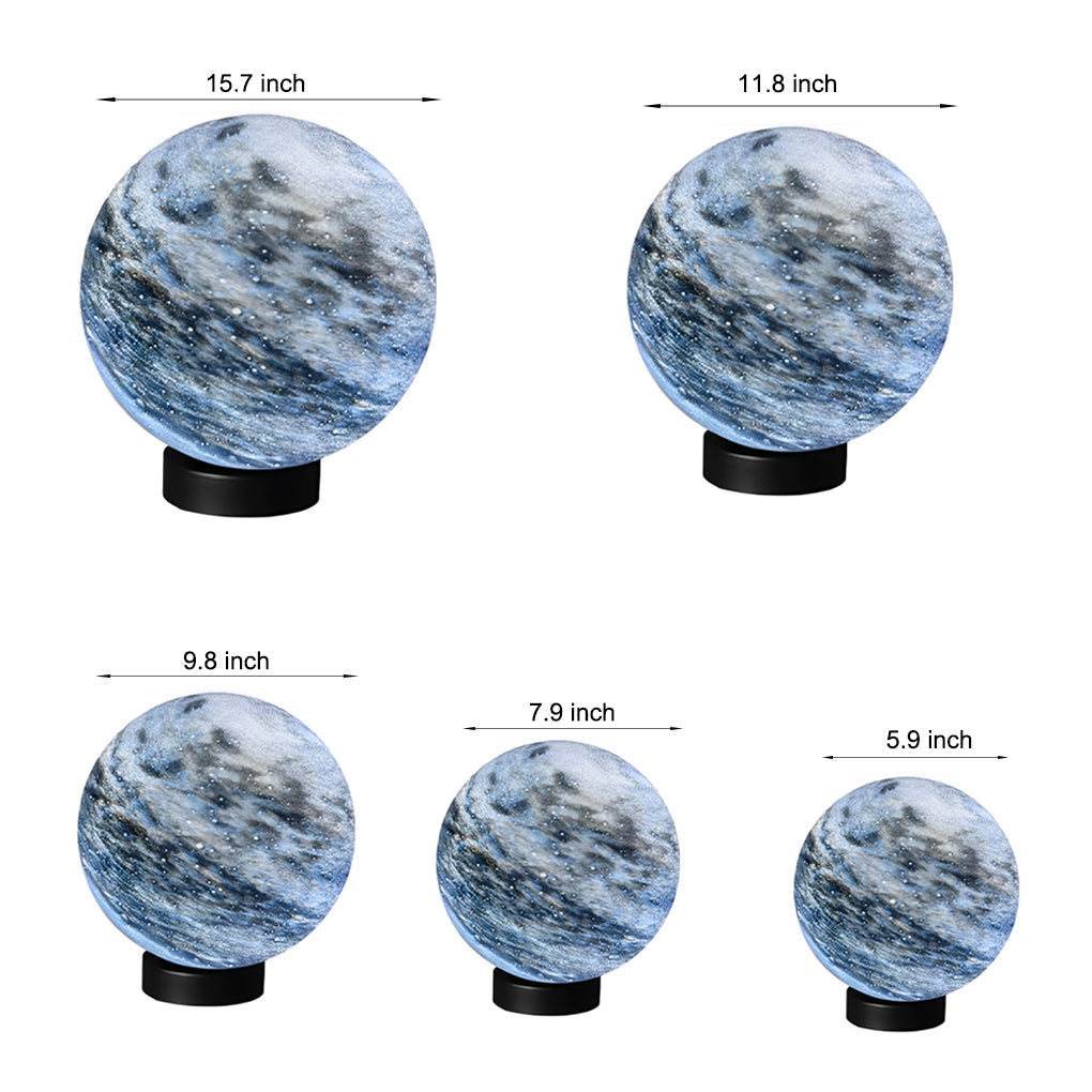 Globe pillar lights size comparison chart showing different dimensions.