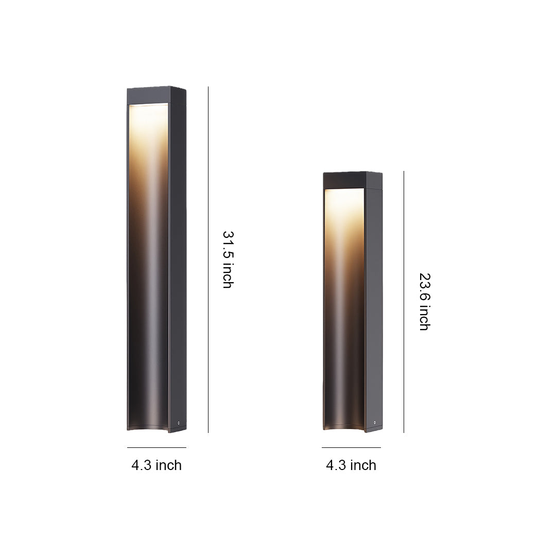 Size comparison chart of path light stakes, showcasing two different heights and designs.