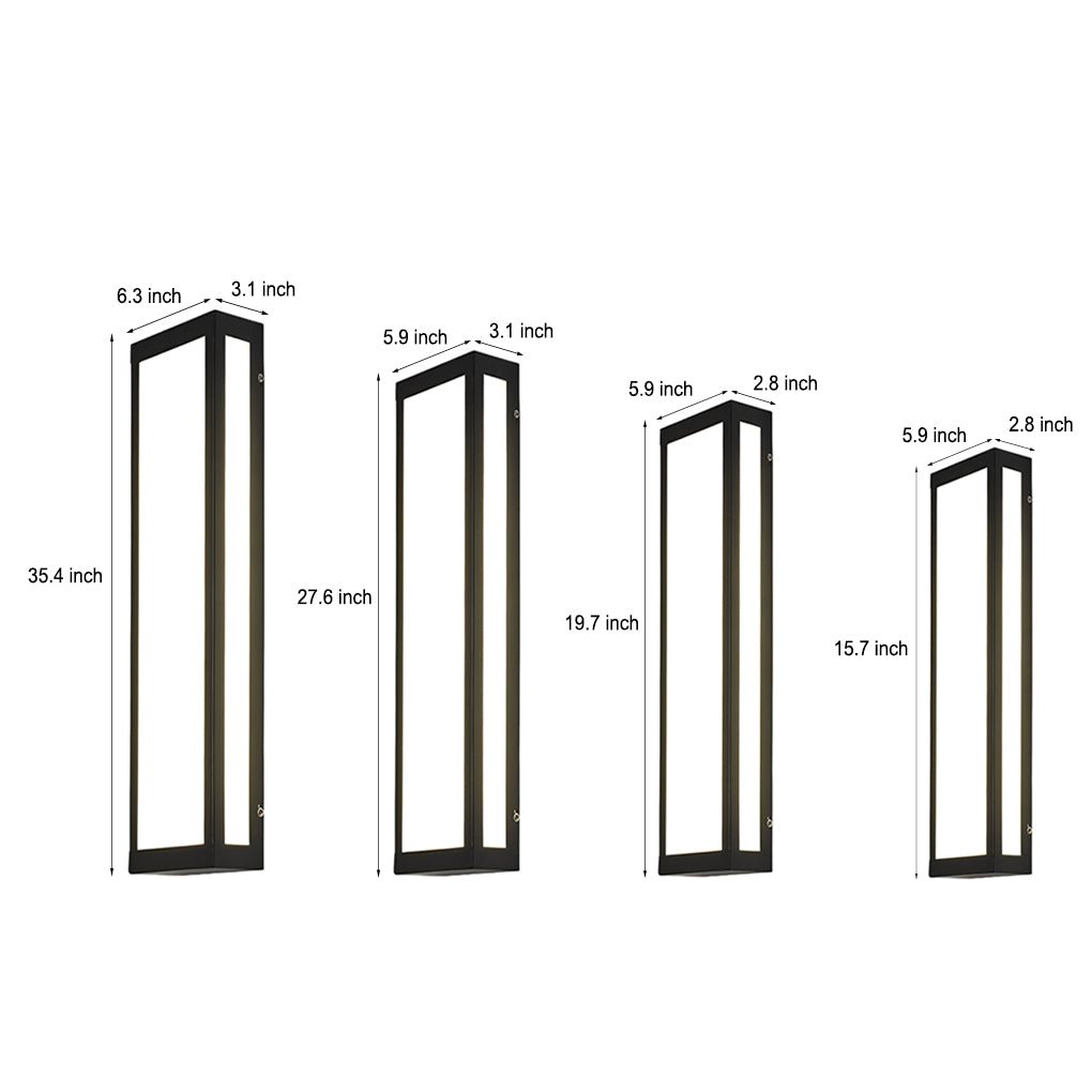 Rectangle outdoor wall lighting size comparison chart showing different dimensions.