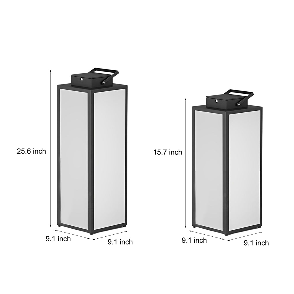 Square handheld lantern size comparison chart showing small and large options.