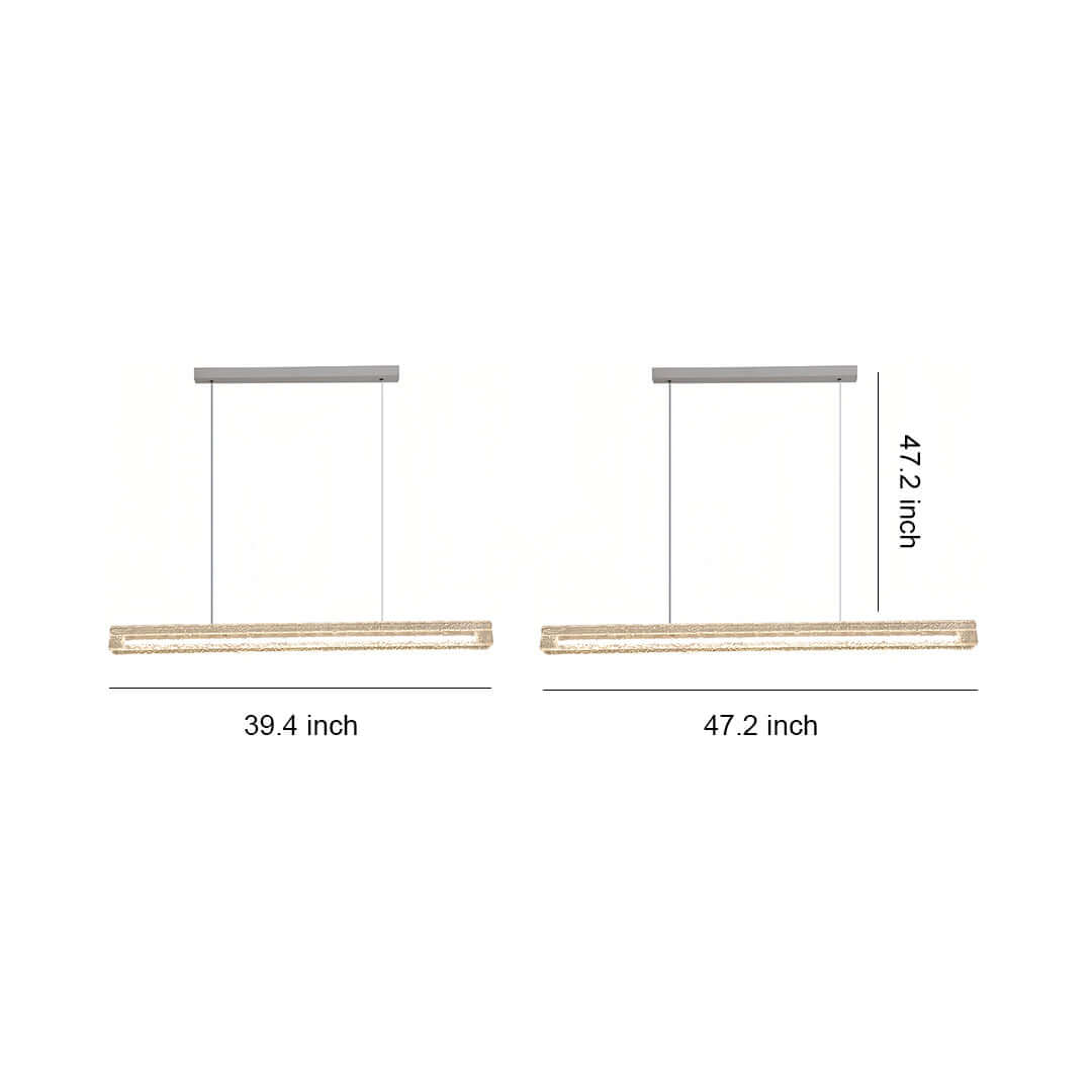 Modern white pendant light dimensions graphic, showing the 38.4-inch and 47.2-inch length options and sizing.