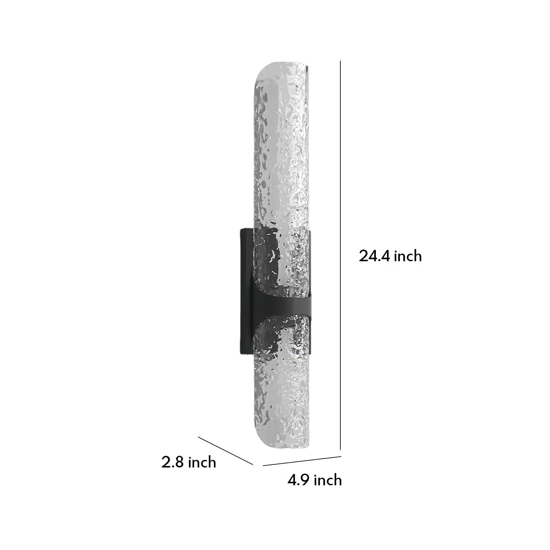 Sizing guide for the contemporary black outdoor wall lights, showing dimensions of 24.4 inches high and 4.9 inches wide.