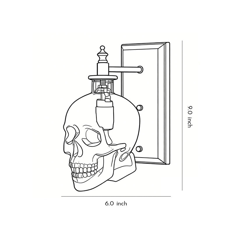 Technical drawing of glass lamp shades for wall lights in skull design, showing dimensions and installation details.