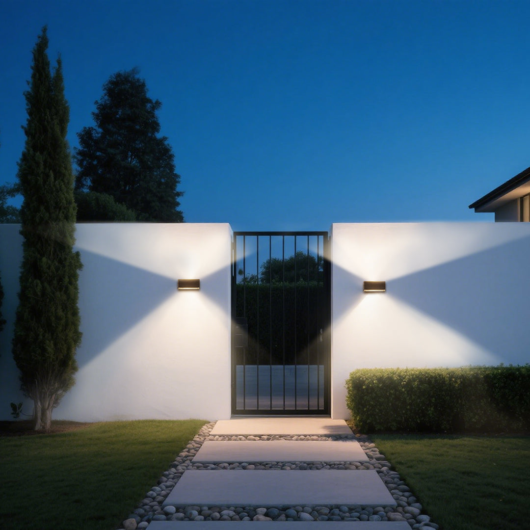 Modern black rectangular LED wall light with integrated sensor and sleek minimalist design