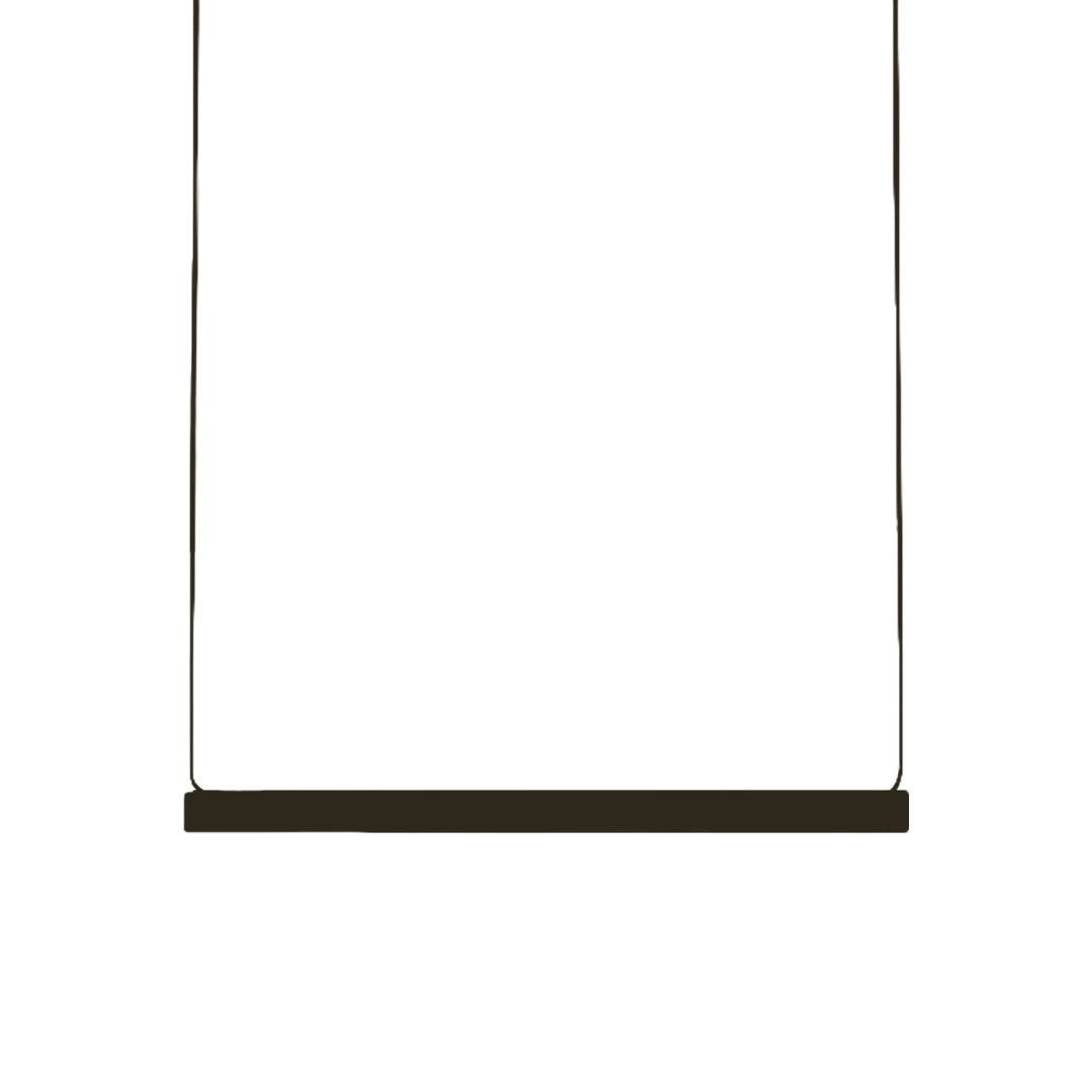 Sleek black long pendant light fixture, minimalist linear design for modern interiors