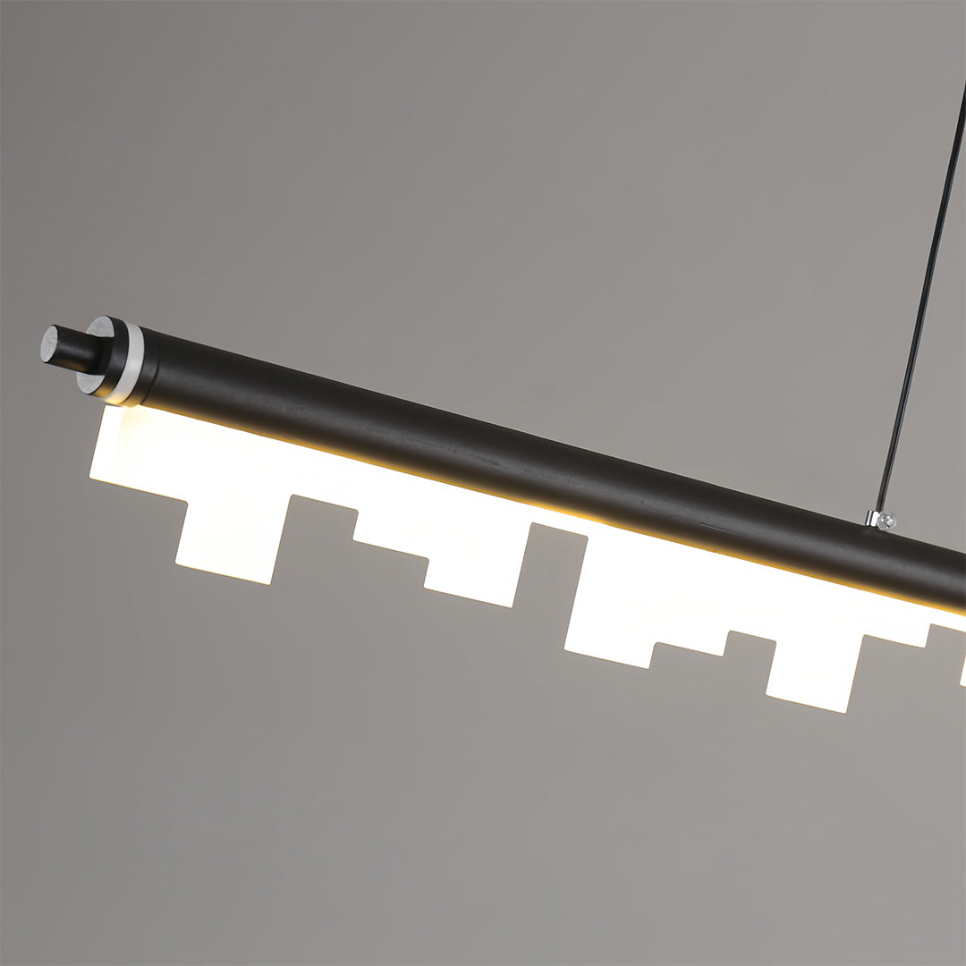 Sleek black metal pendant light with clean lines enhancing modern conference room atmosphere