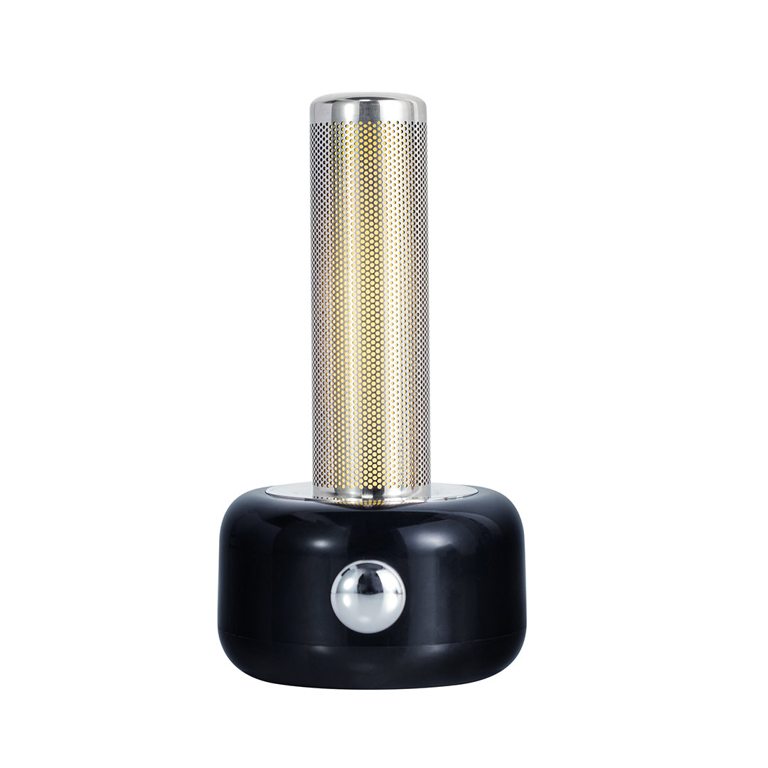 Sleek black industrial metal table lamp featuring USB rechargeable technology and diamond-pattern shade