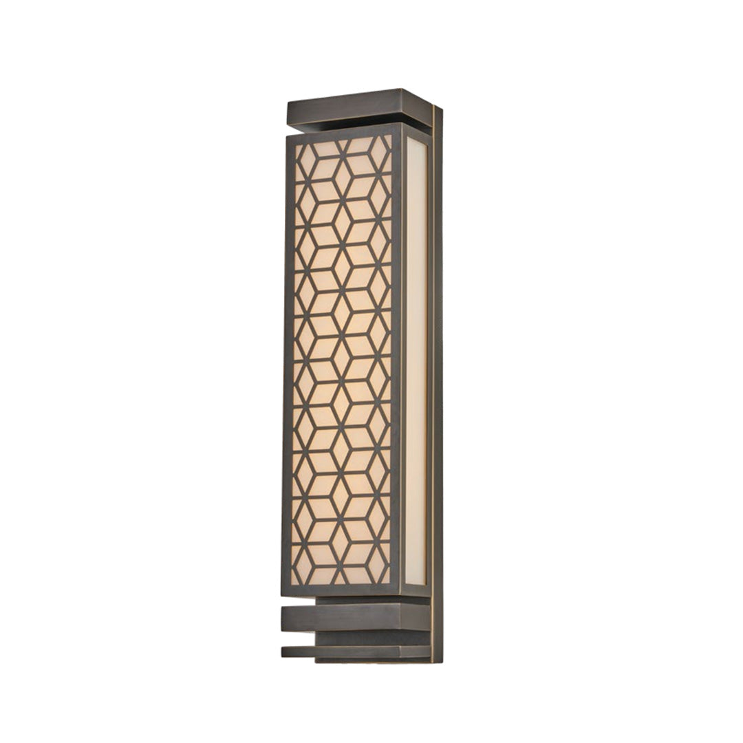 Sleek black square wall sconce light featuring intricate cut-out patterns, perfect for stylish exterior lighting.
