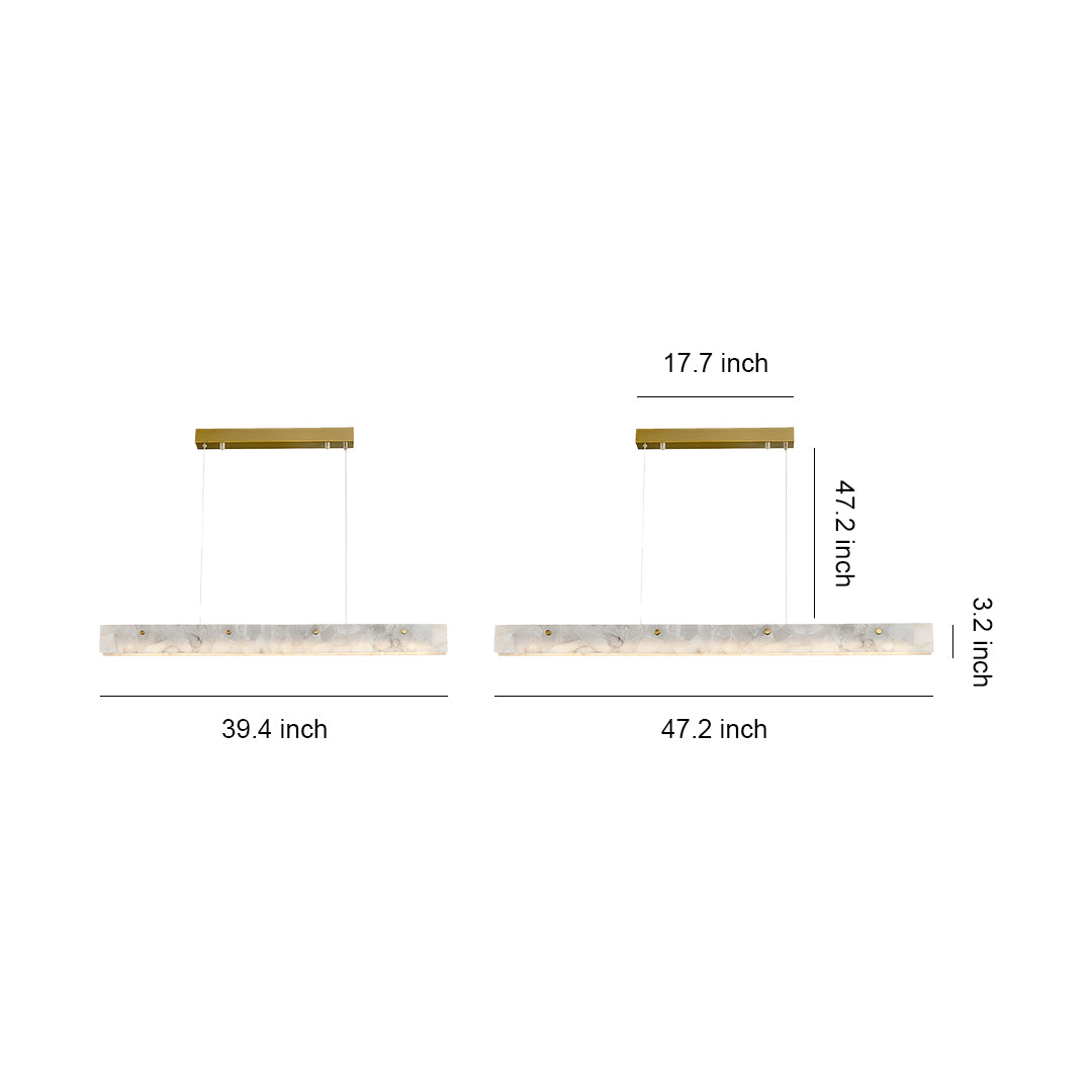 Sleek copper metal pendant light with a rectangular marble base, perfect for modern kitchen islands