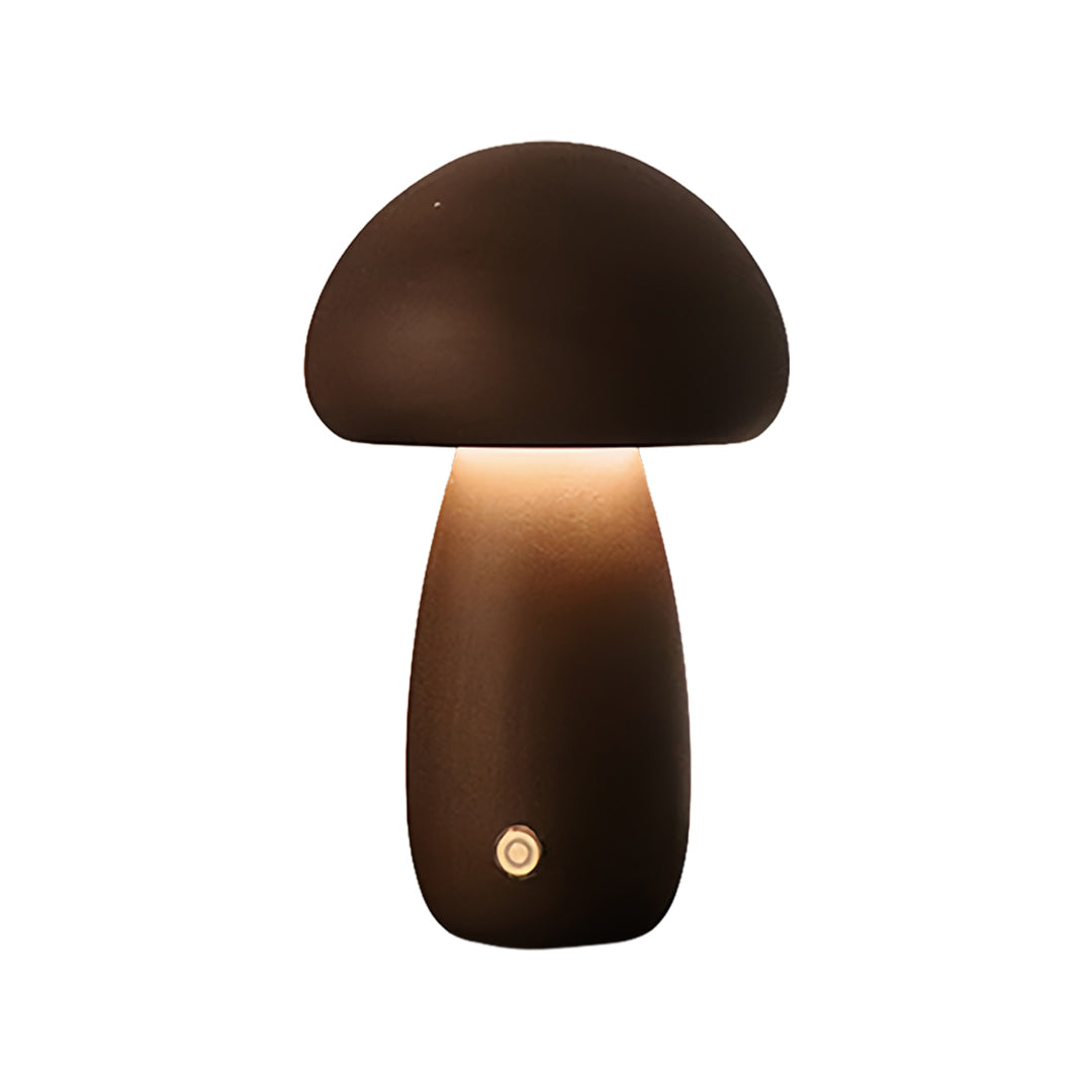 Sleek table mushroom lamp featuring dark cap with bright illuminated stem design