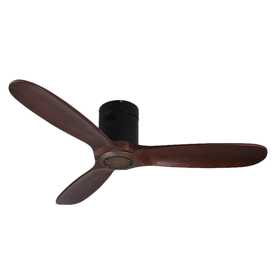 Sleek 3 blade ceiling fan featuring dark wood blades and black motor for modern interiors