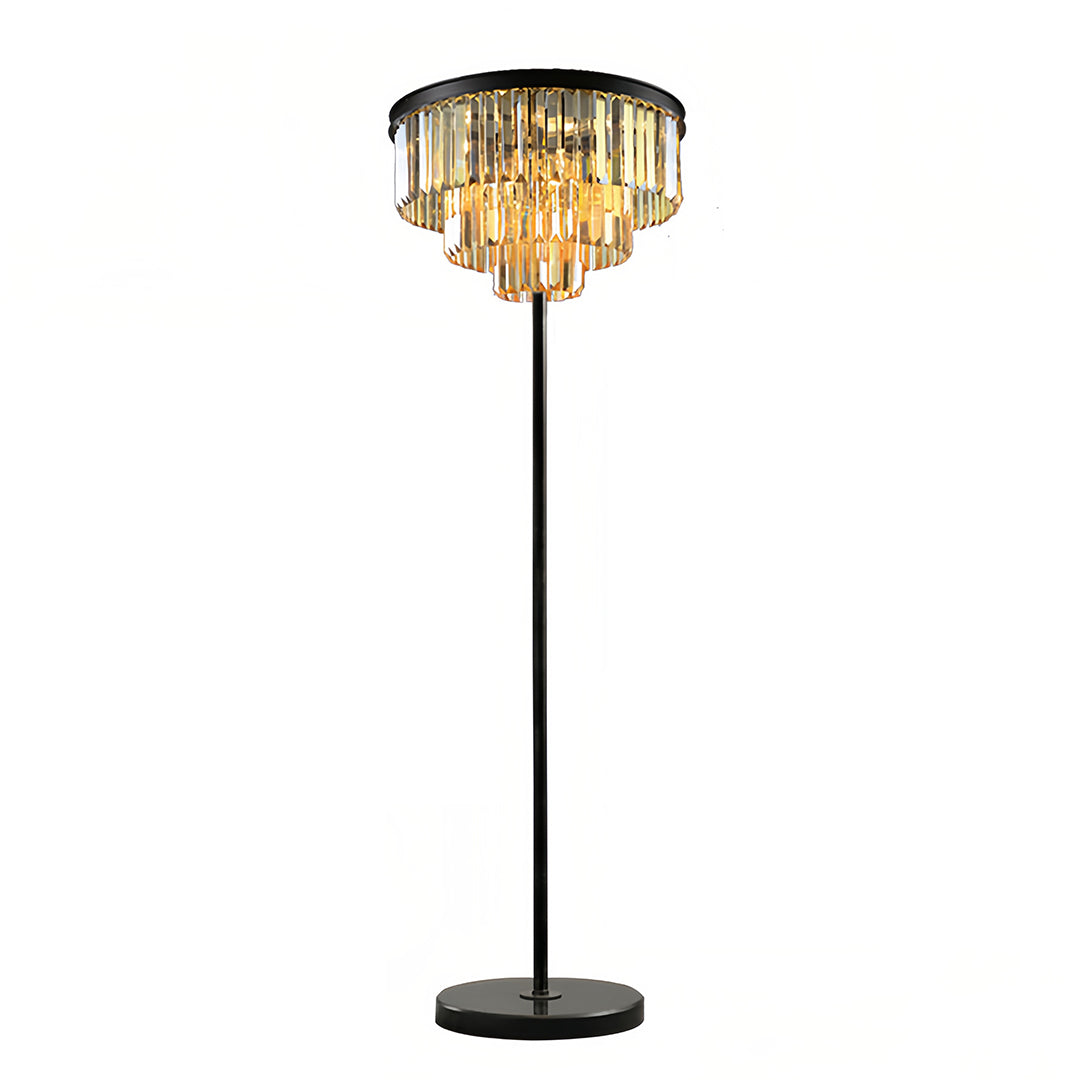 Sleek floor crystal lamp with cylindrical crystal shades, contemporary lighting for living spaces