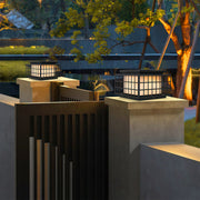 Modern gate pillar light with a black square design, showcasing its sleek and functional outdoor lighting.