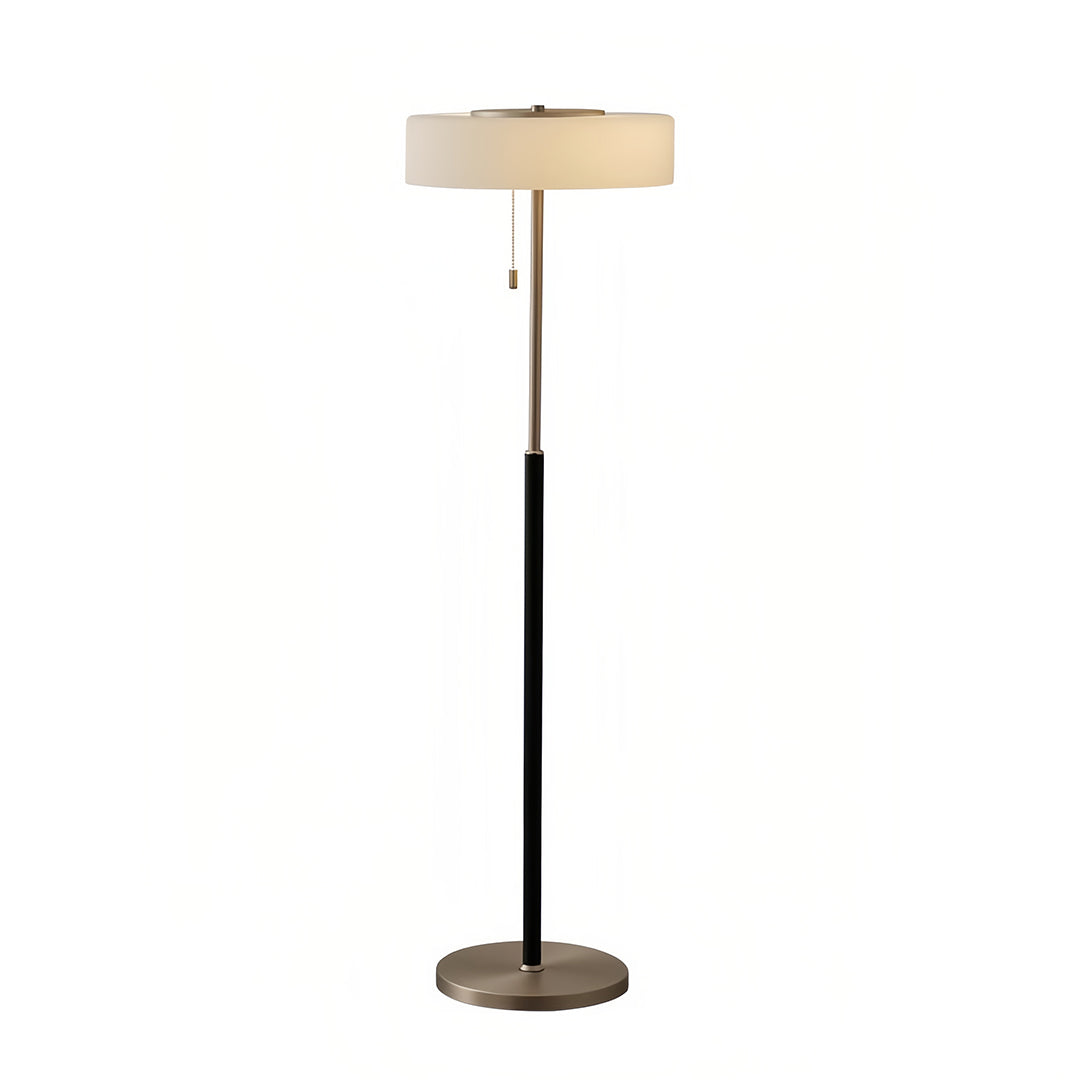 Sleek LED floor lamp featuring contemporary design with neutral fabric shade