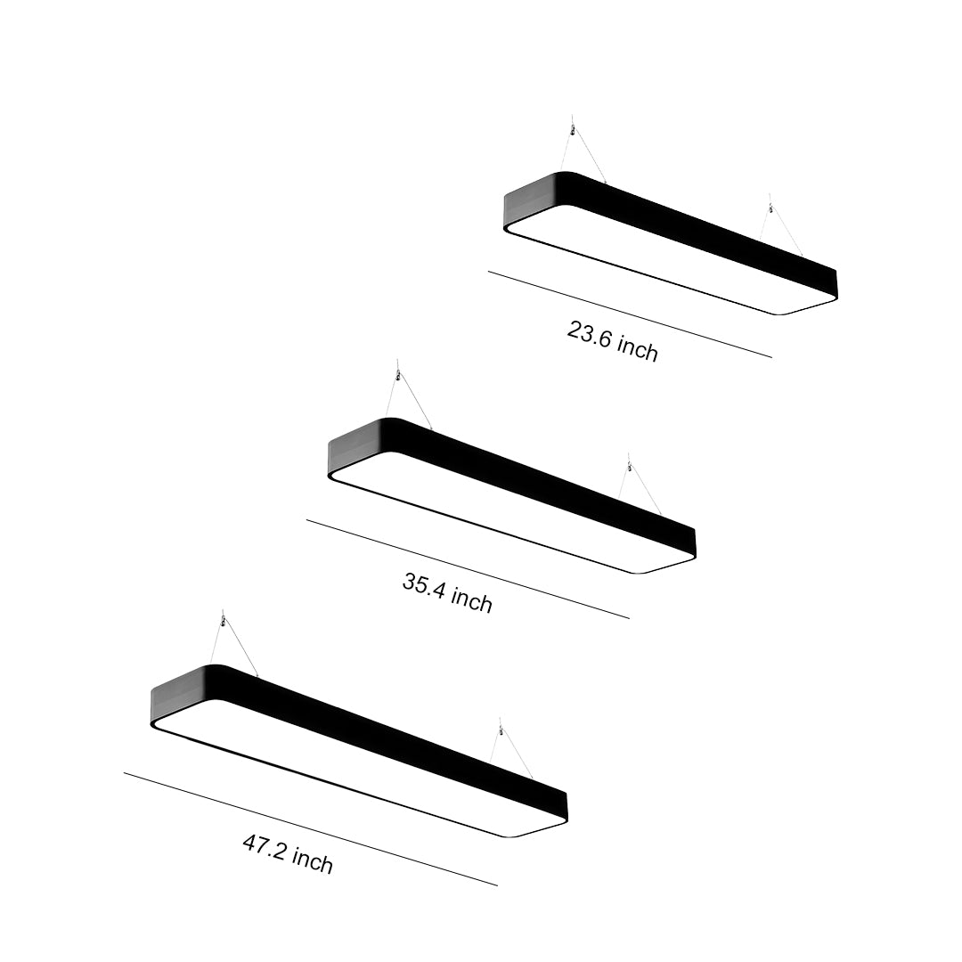 Sleek long rectangular chandelier with clean edges and modern design, ideal for contemporary spaces.