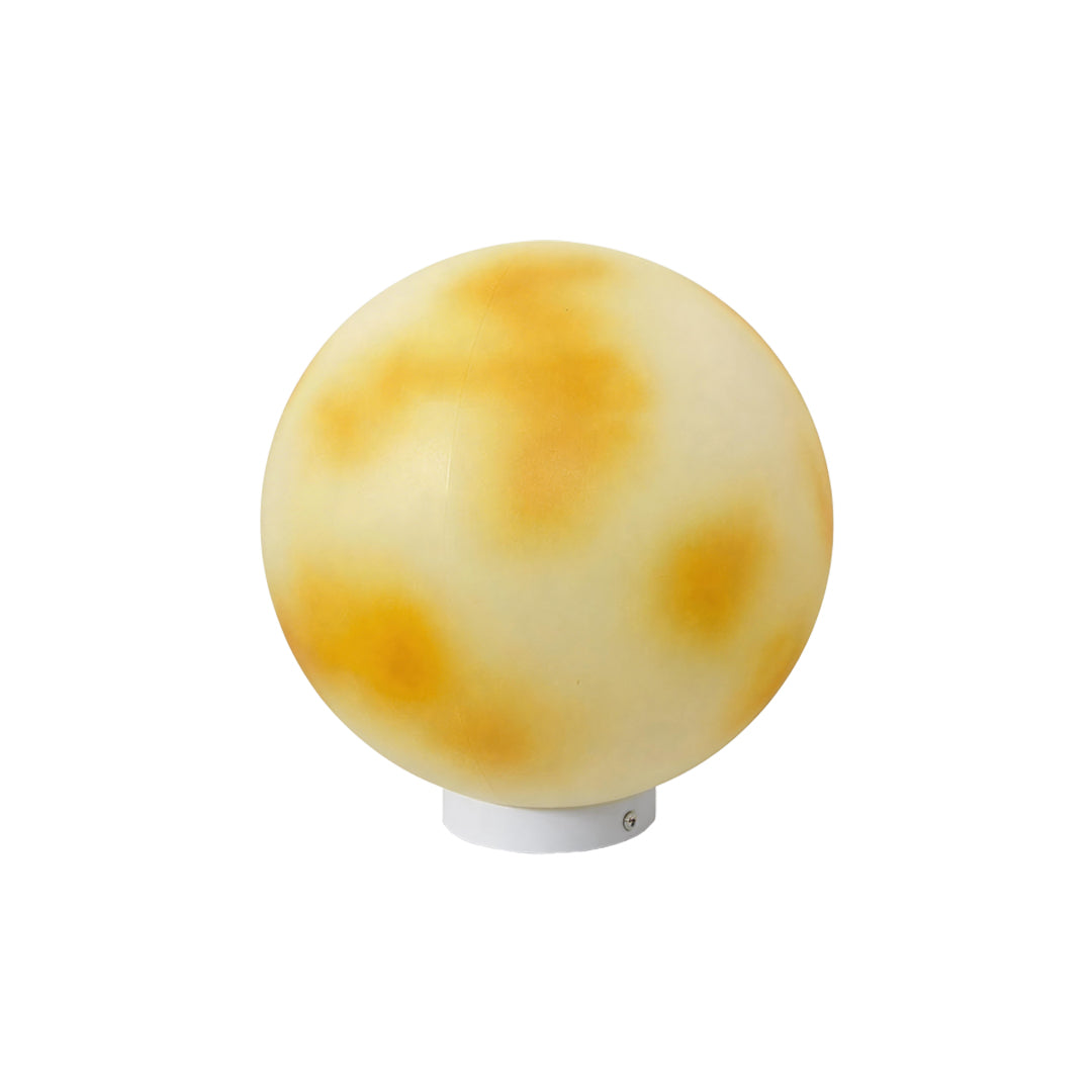 Sleek marble texture moon-shaped stone pillar light fixture isolated on a white background ok.