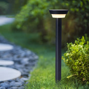 Sleek Modern Black Cylinder LED Solar Path Light with Adjustable Spike & Base