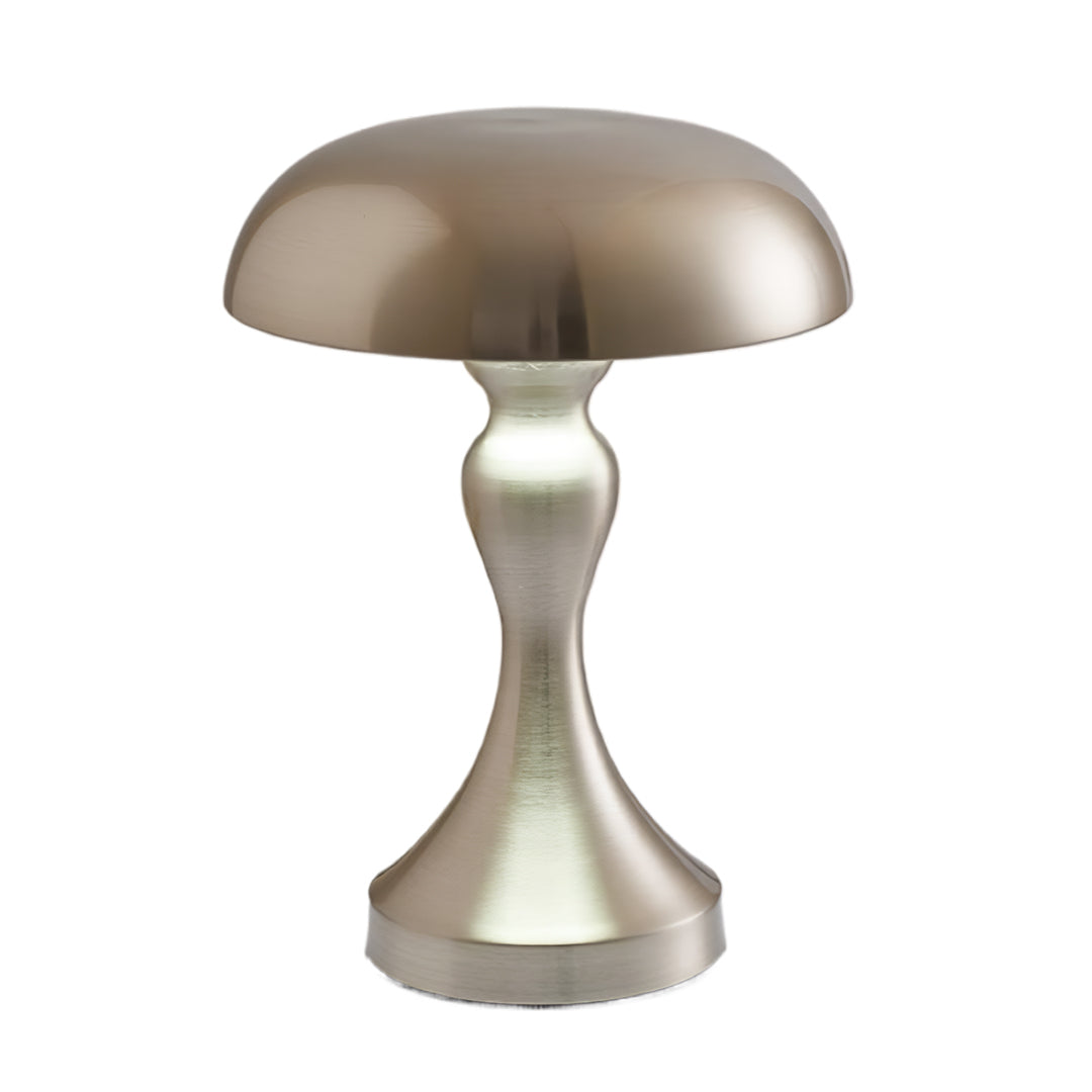 Sleek retro metal table lamp in silver with graceful tulip-shaped pedestal base