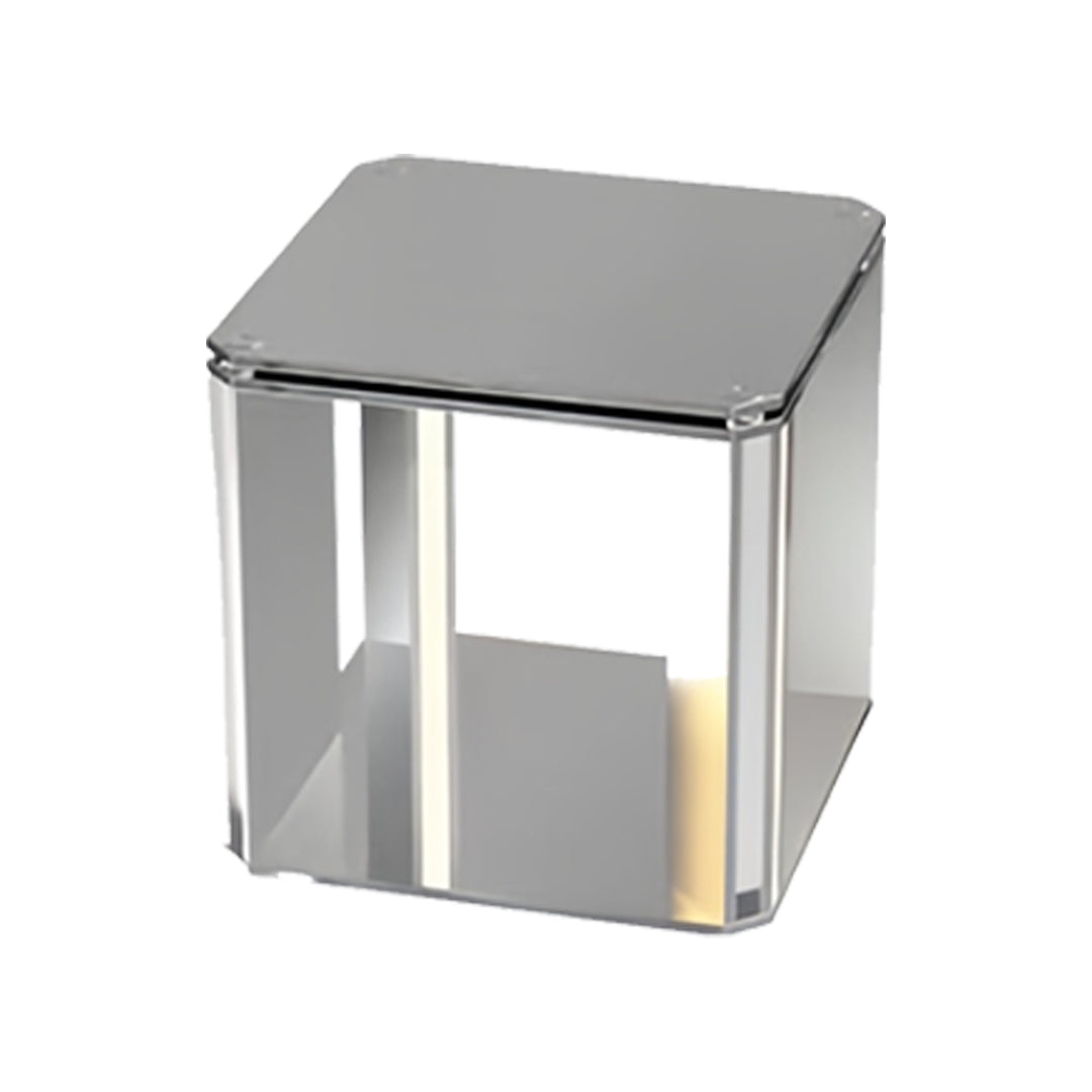 Sleek silver cube main gate pillar light design with minimalist frame suitable for modern gate columns.