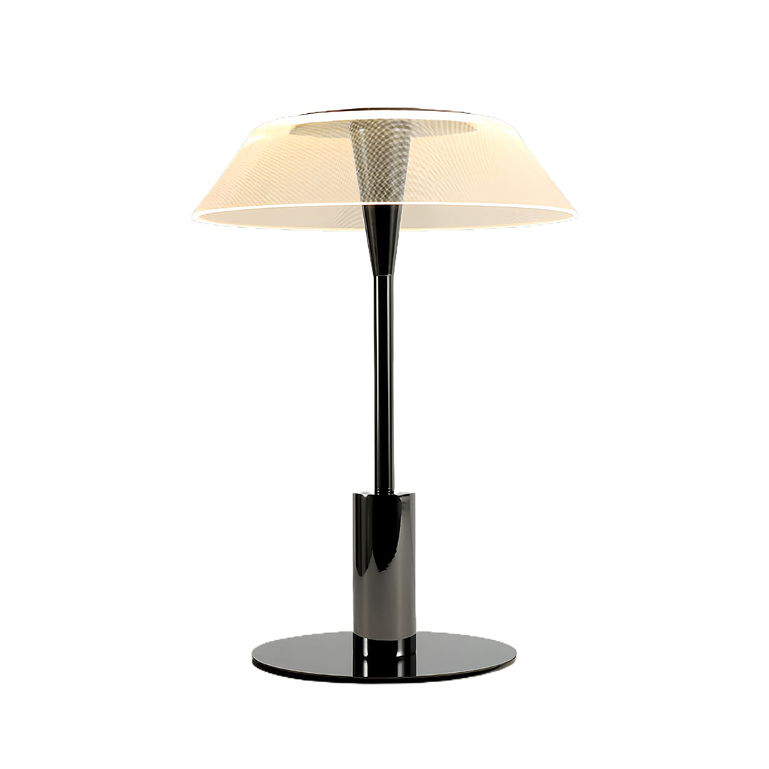 Sleek table lamp featuring a white translucent shade and black metal stand for minimalist spaces