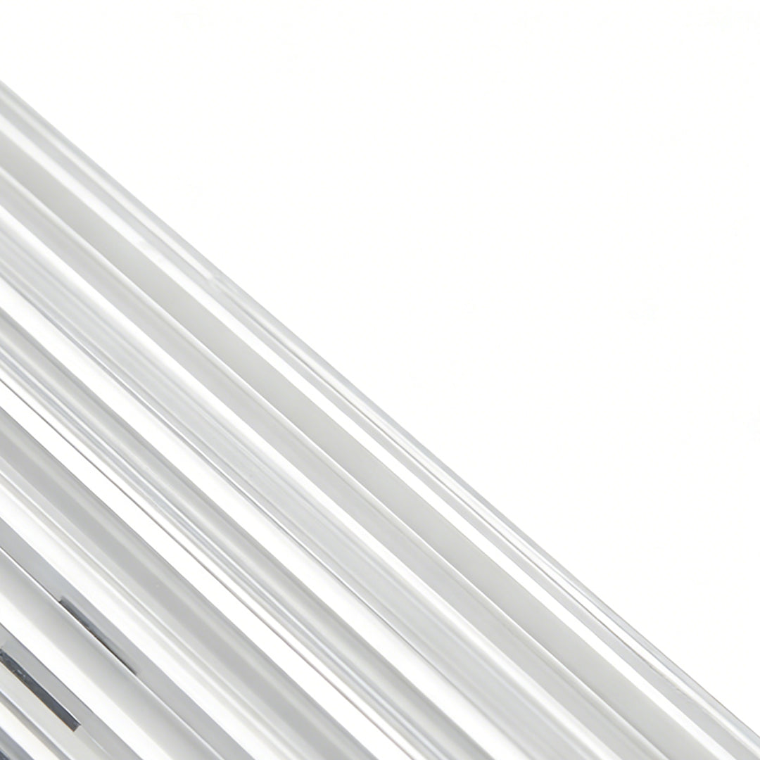 Abstract close-up of sleek, transparent outdoor wall LED light panels, emphasizing modern design and clean lines for exterior spaces.