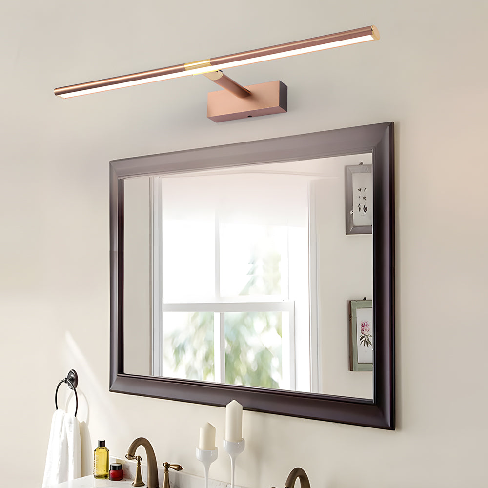 Sleek vanity light bar installed above a master bathroom mirror.
