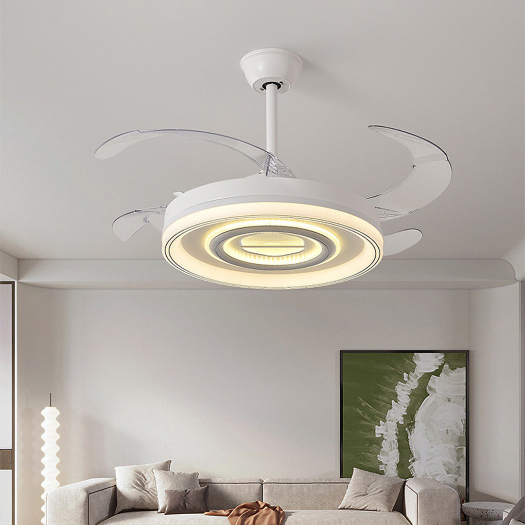 Sleek white ceiling fans with light enhancing contemporary home decor with warm illumination