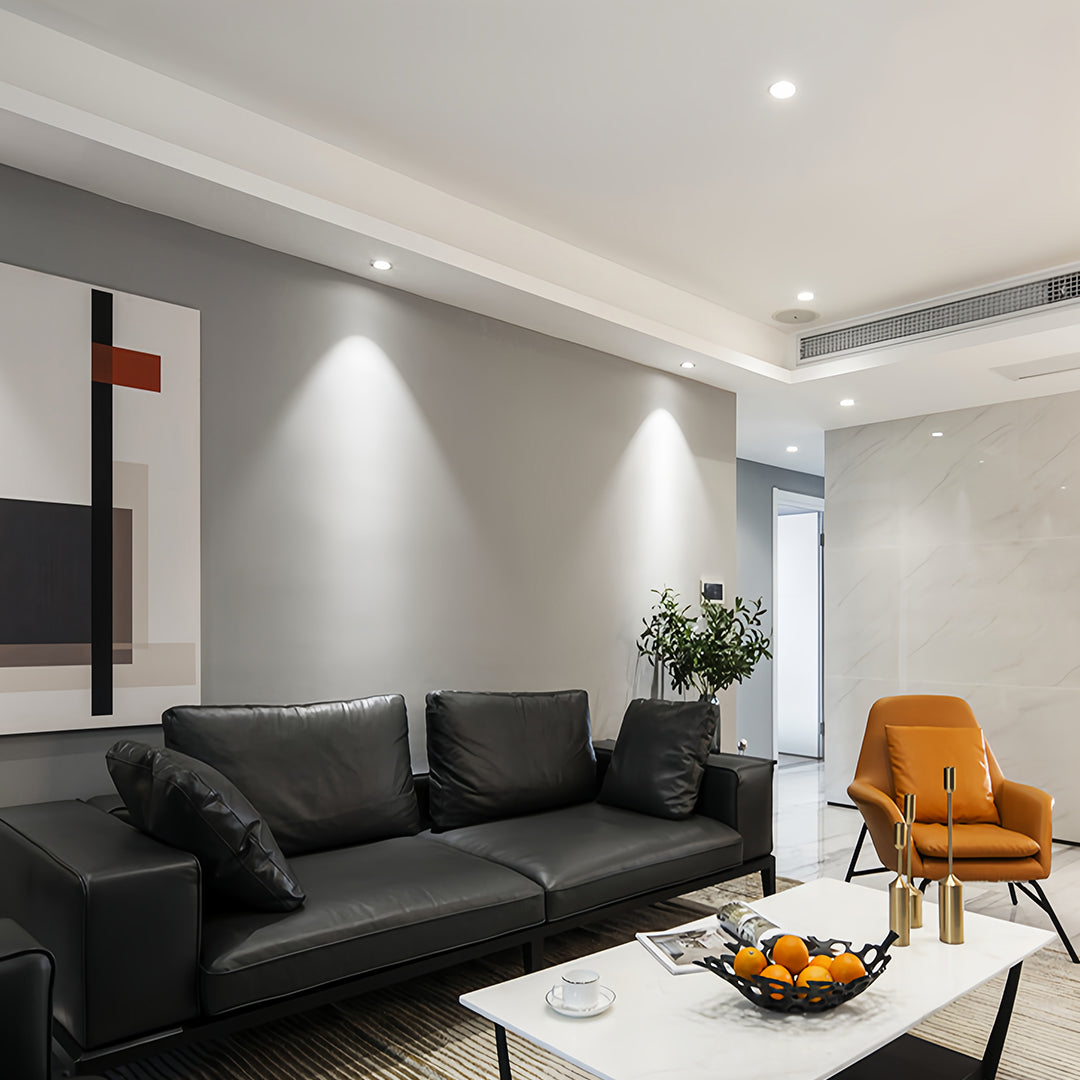 Sleek white square recessed downlight with adjustable COB LED in a minimalist bedroom