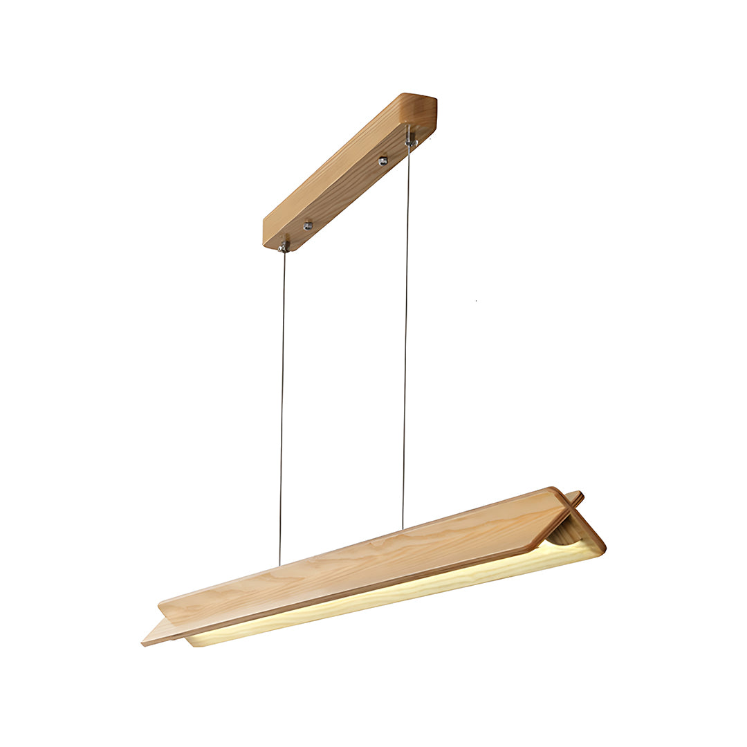 Sleek wood pendant light with elongated shape, stylish and contemporary ceiling lighting