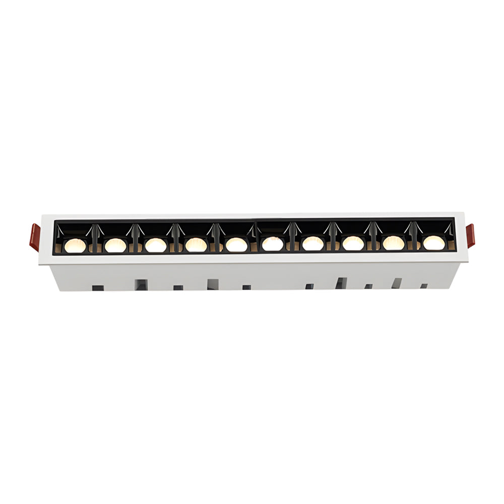 Recessed ceiling spot light with slim black frame and high-output LEDs.