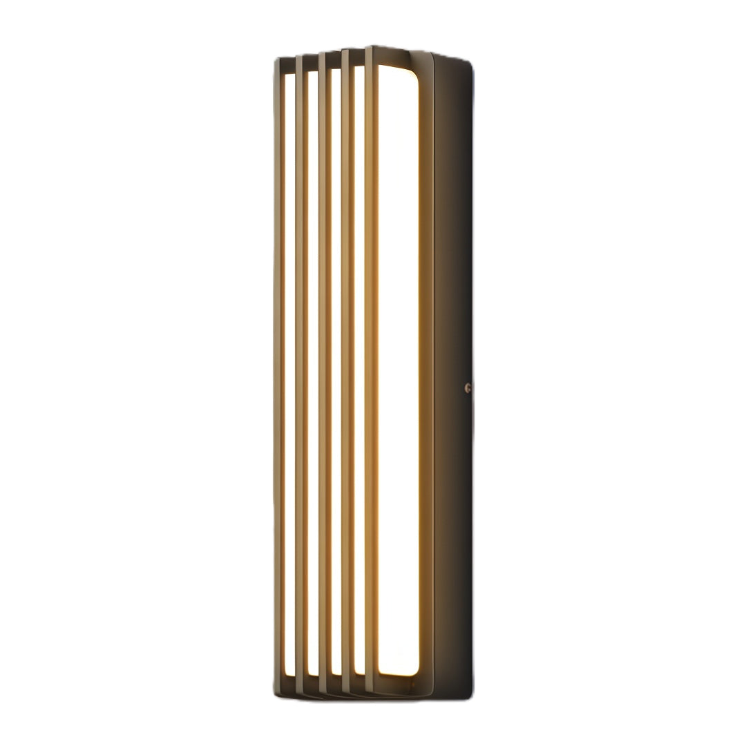 Slim vertical bronze wall-mounted linear lighting product with modern striped panel design.