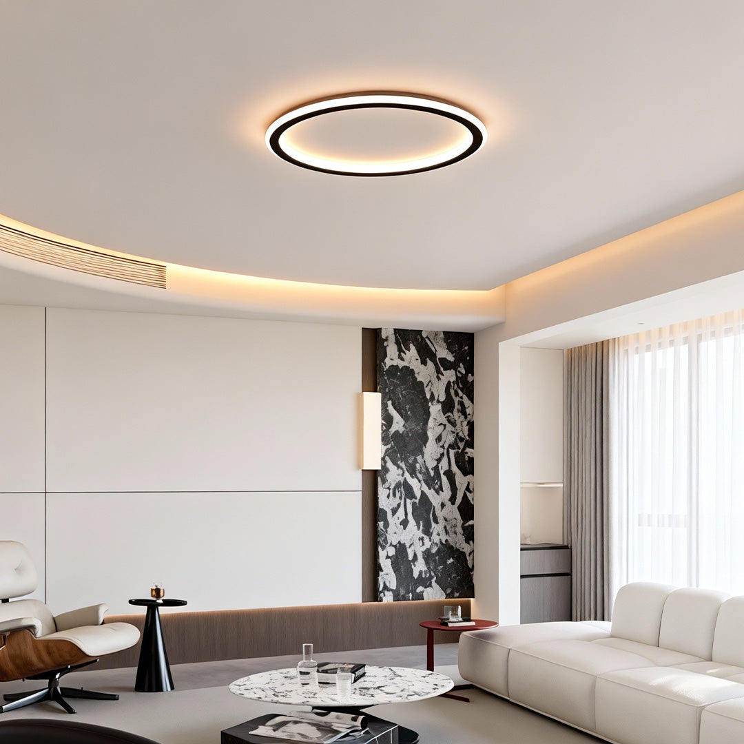 Elegant interior design showcasing a slim profile led circle ceiling lamp with indirect light.