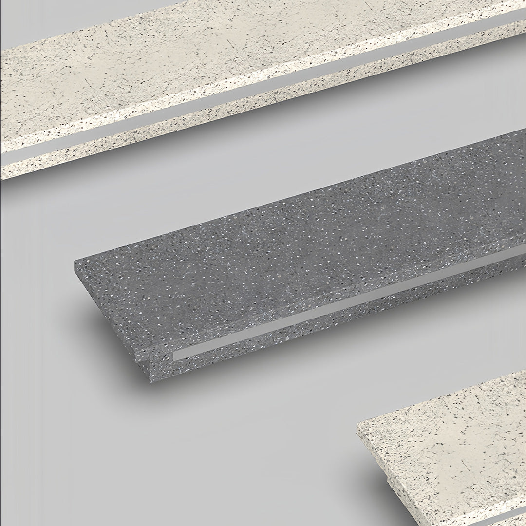 Slim linear modern outdoor wall sconces in stone-textured finish displayed in close-up product view.