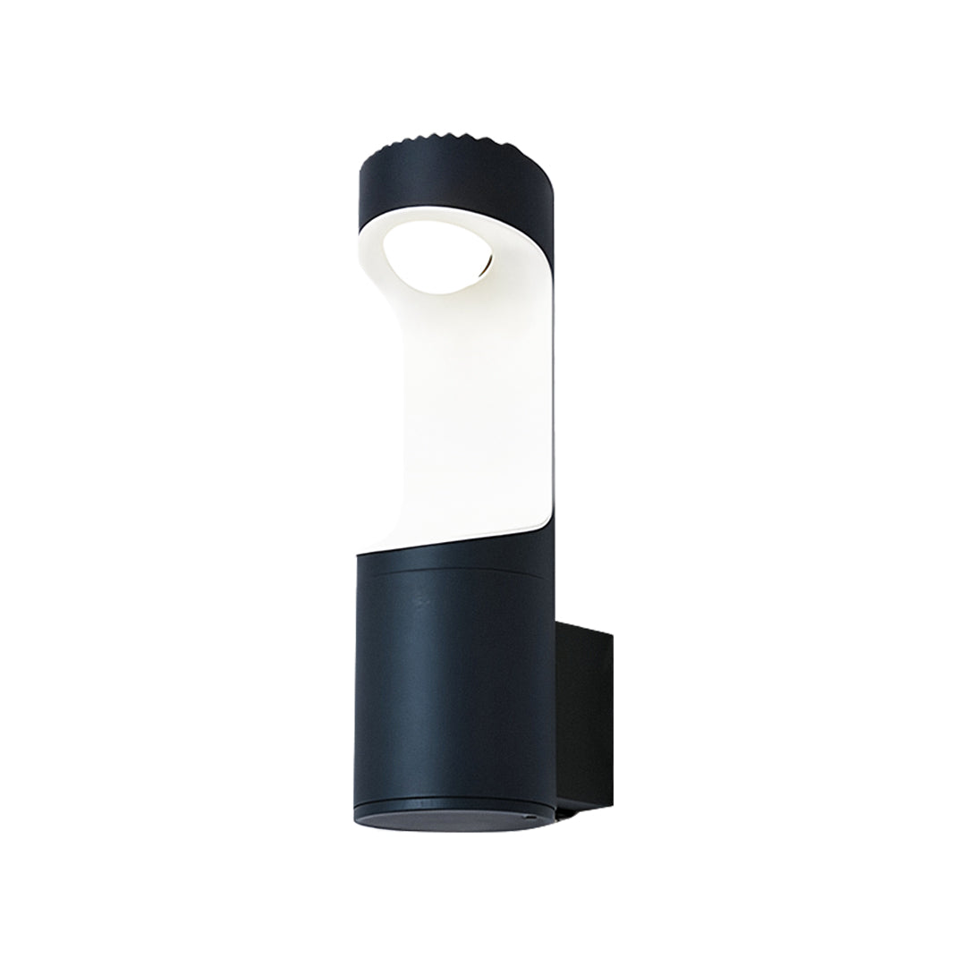 Slim modern outdoor wall sconce lighting fixtures with a rounded top and warm vertical glow.