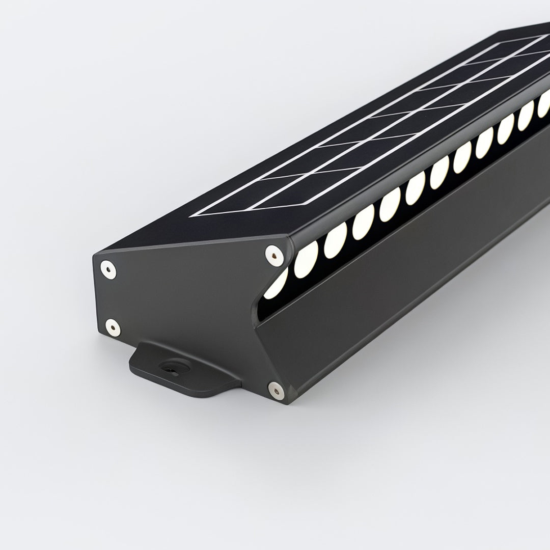 Slim solar wall outdoor lights with integrated LED beam projection for exterior wall mounting.