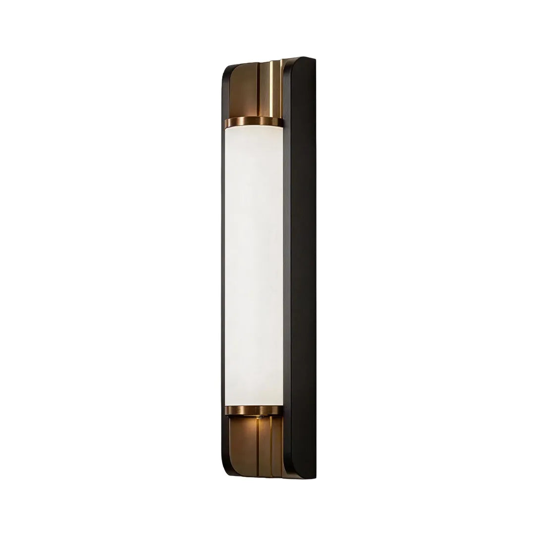 Slim up down outdoor wall sconce with frosted diffuser for exterior lighting.