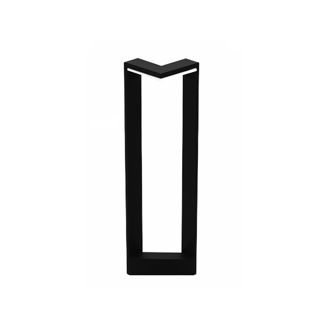 Slim vertical square bollard light featuring a contemporary open-frame silhouette.