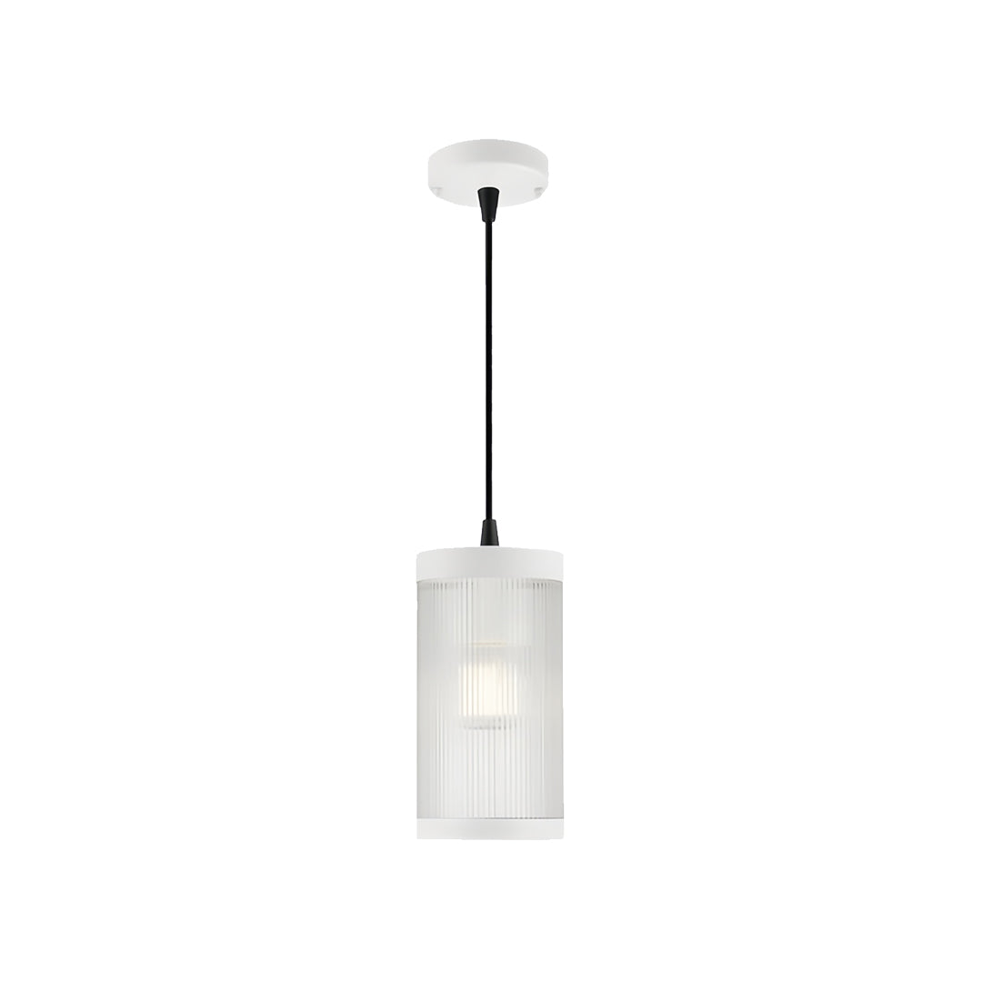 Slim white outdoor pendant light fixture with clean modern silhouette and soft diffused illumination.