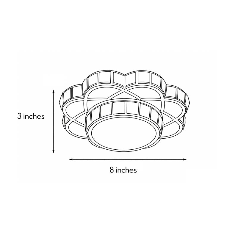 Technical dimension drawing illustrating installation size of a small crystal flush mount ceiling light.