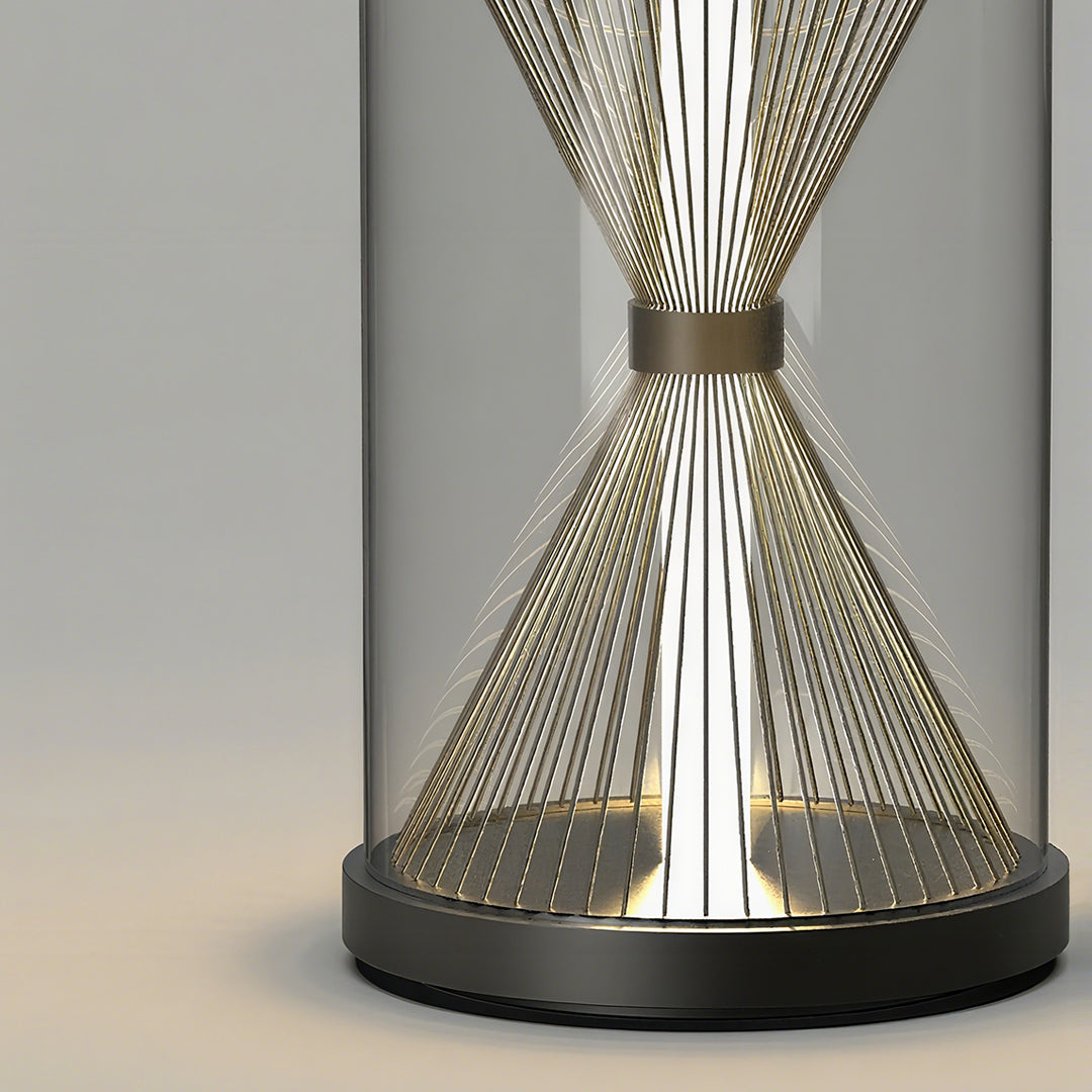 Small black outdoor lantern fixtures placed decoratively on tiered concrete planters and a vertical wooden accent wall.