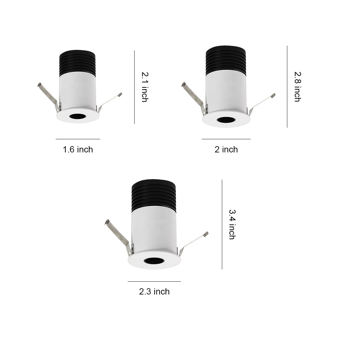 Small LED spotlights design reference showing three white cylindrical recessed fixtures with black heat sinks