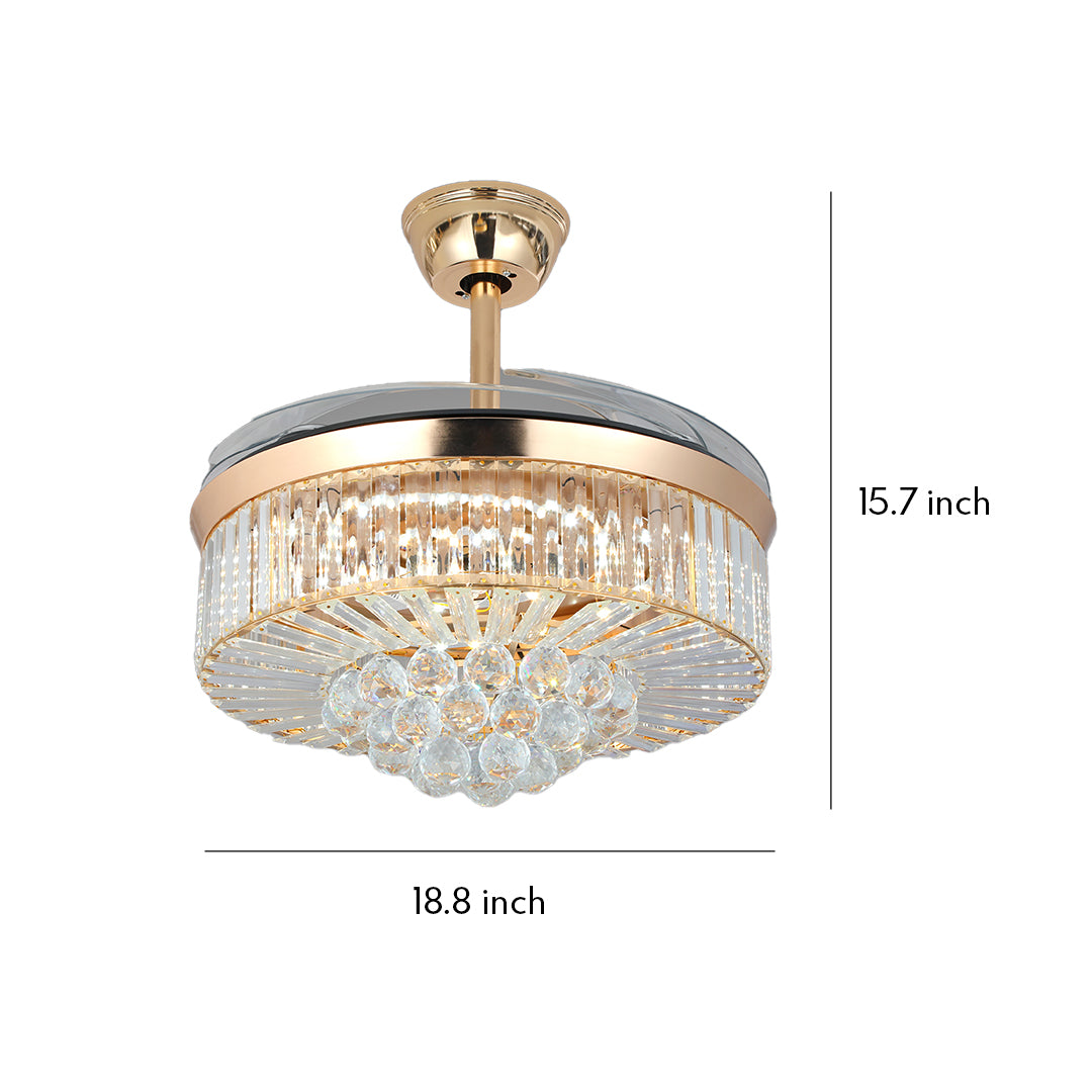 Small size crystal ceiling fans with lights measurement: 18.8 inches wide by 15.7 inches high 