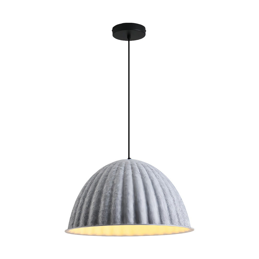 Smaller version of the gray pendant light, demonstrating its compact size while maintaining the signature ribbed texture.